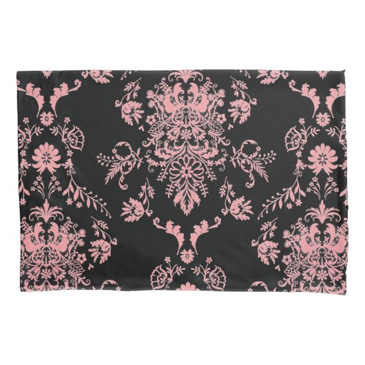 Roze en zwarte Damask Kussensloop (Voorkant)