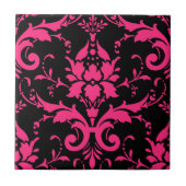 Roze en zwarte Damask Matching Kitchen Tegeltje (Voorkant)