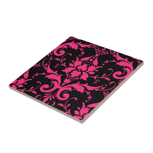 Roze en zwarte Damask Matching Kitchen Tegeltje (Zijkant)