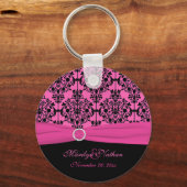 Roze en zwarte Damask Sleutelhanger (Voorkant)