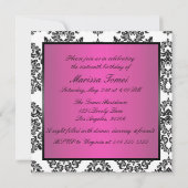 Roze en zwarte Damask Sweet Sixteen Kaart (Achterkant)