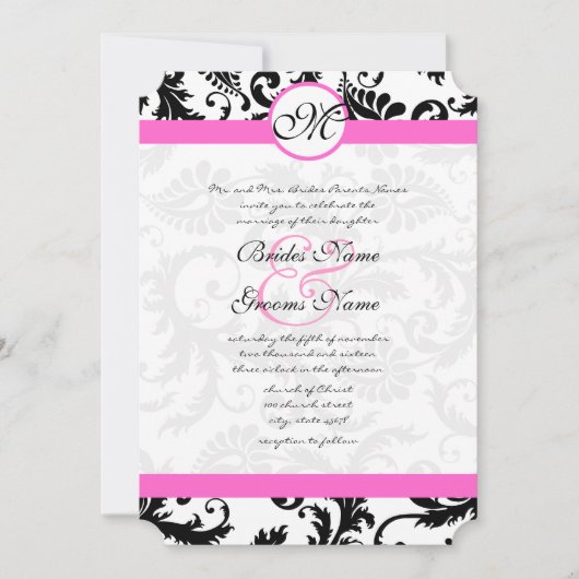 Roze en zwarte Damask Swirls Weddenschap Kaart (Voorkant)