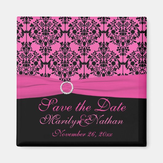 Roze en zwarte Damask Wedding Favor Magnet Magneet (Voorkant)