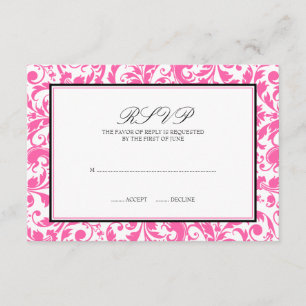Roze en zwarte Damask Weduwkaart RSVP Kaartje