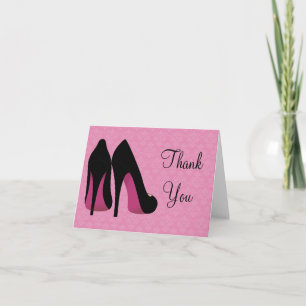 Roze en Zwarte Damast Dankkaart Schoenen Bedankkaart