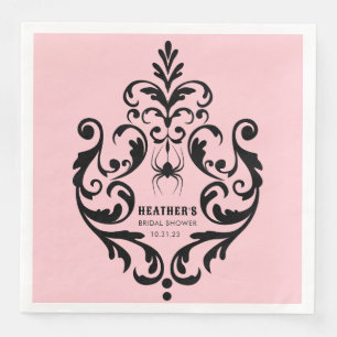 Roze en Zwarte Damast Spin   Bruidsdouche Servet