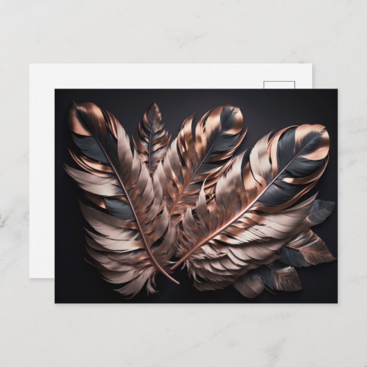 roze en zwarte decoratieve veren briefkaart (Voorkant / Achterkant)