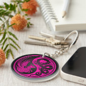 Roze en zwarte draak Phoenix Yin Yang Sleutelhanger (Voorkant Rechts)