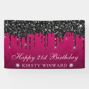 Roze en zwarte druipende glitters 21e verjaardag spandoek