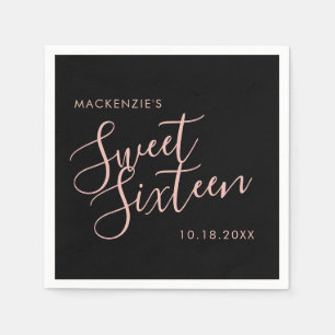 Roze en zwarte Elegant Sweet 16 Persoonlijke naam Servet