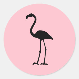 Roze en zwarte Flamingo Ronde Sticker