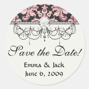 roze en zwarte fleur chic damask ronde sticker