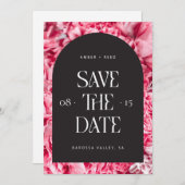 Roze en zwarte Floral Arch Retro Modern Font Save The Date (Voorkant / Achterkant)