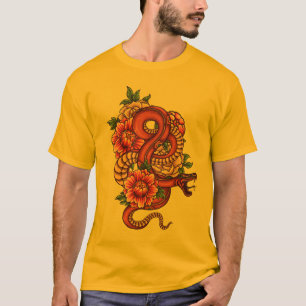 Roze en zwarte Floral Dragon op T-shirt