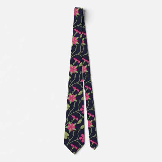 Roze en zwarte Floral Pattern Stropdas (Voorkant)