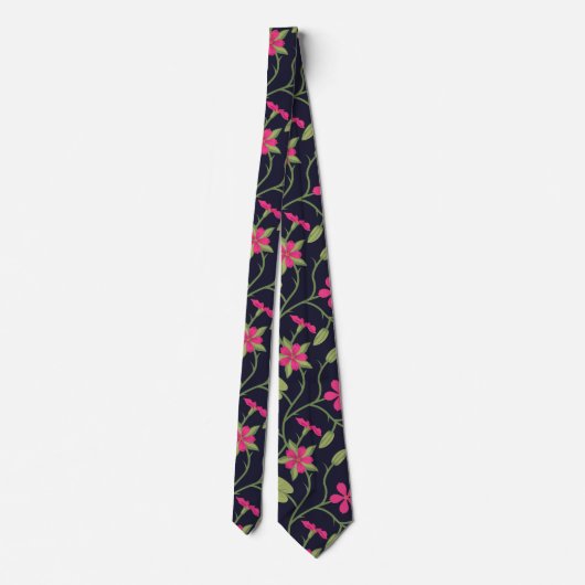 Roze en zwarte Floral Pattern Stropdas (Achterkant)