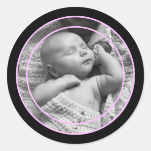 Roze en zwarte foto-Lijst Ronde Sticker