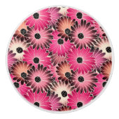 Roze en zwarte Gerbera Daisies Keramische Knop (Voorkant)