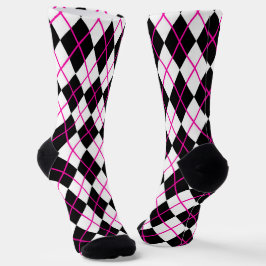 Roze en Zwarte Geruite Argyle Diamant Sokken