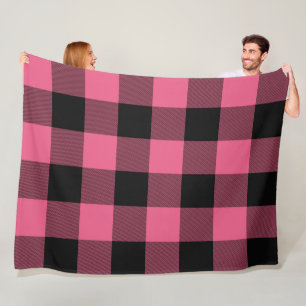 Roze en zwarte geruite vierkanten Buffalo Plaid Fleece Deken