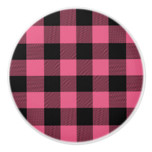 Roze en zwarte geruite vierkanten Buffalo Plaid Keramische Knop