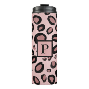 Roze en zwarte geschilderde cheeta luipaardprint s thermosbeker