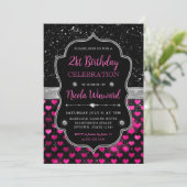 Roze en Zwarte Glitter Harten 21e Verjaardag Kaart (Staand voorkant)