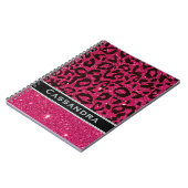 Roze en zwarte Glitter-leopardprinter Naam Ruites Notitieboek (Linkerzijde)