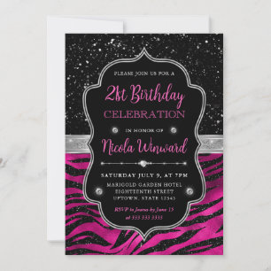 Roze en Zwarte Glitter Tiger Stripes 21ste Verjaar Kaart