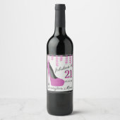 Roze en Zwarte Glitter Verjaardag Mousserende Wijn Wijn Etiket (Voorkant)