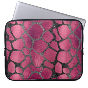 Roze en zwarte glitterafdrukken in kleur laptop sleeve