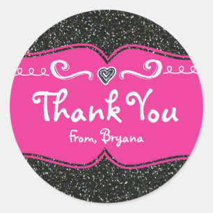 Roze en zwarte glittersstickers voor verjaardagsfe ronde sticker