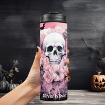 Roze en zwarte Gothic Floral Skull gepersonaliseer