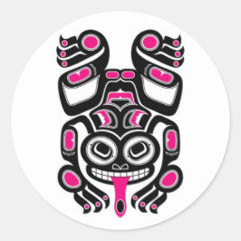 Roze en zwarte Haida Spirit Tree Kikker Ronde Sticker