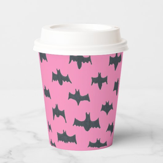Roze en zwarte halloween vleermuizen papieren bekers (Voorkant)