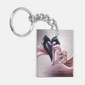 Roze en zwarte hart sleutelhanger (Voorkant Links)