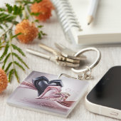 Roze en zwarte hart sleutelhanger (Voorkant Rechts)