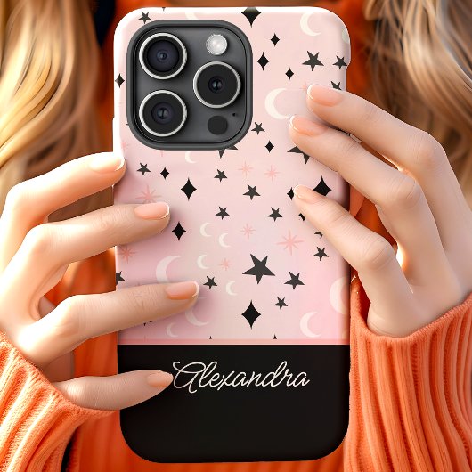 Roze en Zwarte Hemel Maanscript Naam Case-Mate iPhone Case