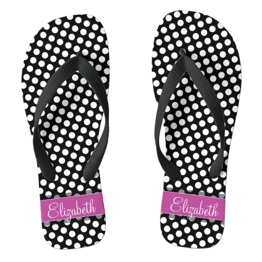 Roze en zwarte inktvlek met zwart opschrift teenslippers (Voetbed)