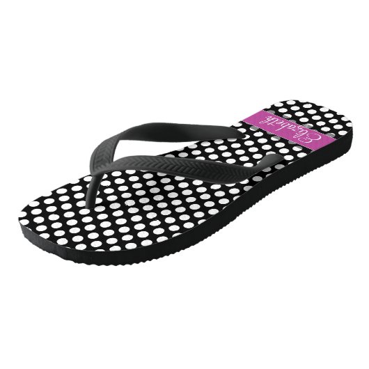 Roze en zwarte inktvlek met zwart opschrift teenslippers (Schuin)