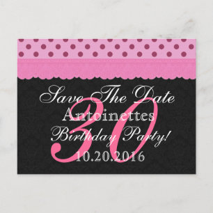 Roze en zwarte kant Save the Date Verjaardag V102 Aankondigingskaart