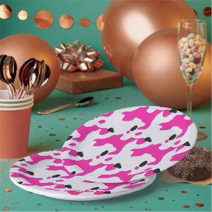 Roze en Zwarte Koe Print Pattern Papieren Bordje