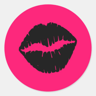 Roze en Zwarte Kus Ronde Sticker