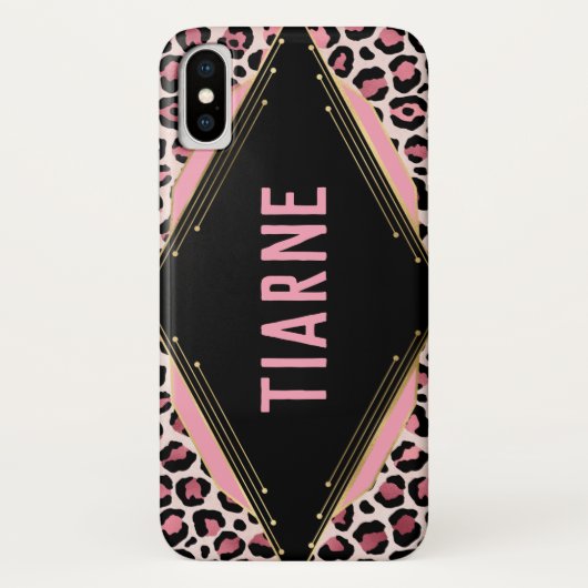 Roze en zwarte luipaard Afdrukken Aangepaste naam Case-Mate iPhone Case (Achterkant)
