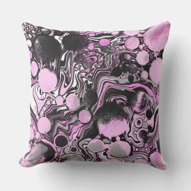 Roze en zwarte marmer Fluid Art Cells Modern Buitenkussen (Voorkant)