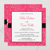 Roze en zwarte mini Paisley Wedding Invitation Kaart (Voorkant / Achterkant)