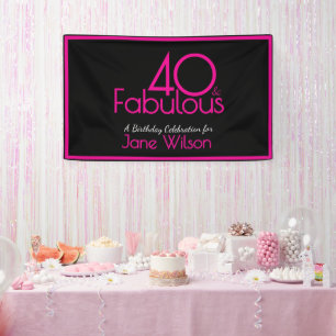 Roze en Zwarte Moderne 40 Fabulous Verjaardag Spandoek