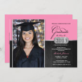 Roze en zwarte moderne aankondiging van Afstuderen (Voorkant / Achterkant)