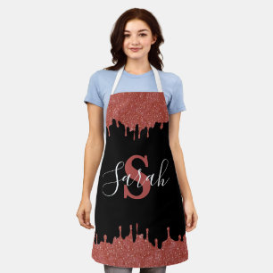 Roze en zwarte monogram glitterschort met druppels schort