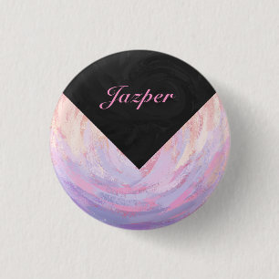 Roze en zwarte monogram ronde button 3,2 cm